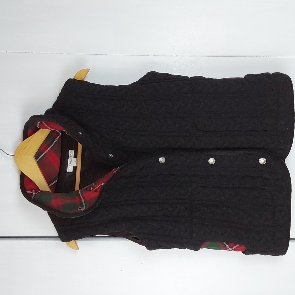 Pendleton |Womens Red/Green Plaid Zipper Lambswool Sweater Vest Preppy Sz.Small